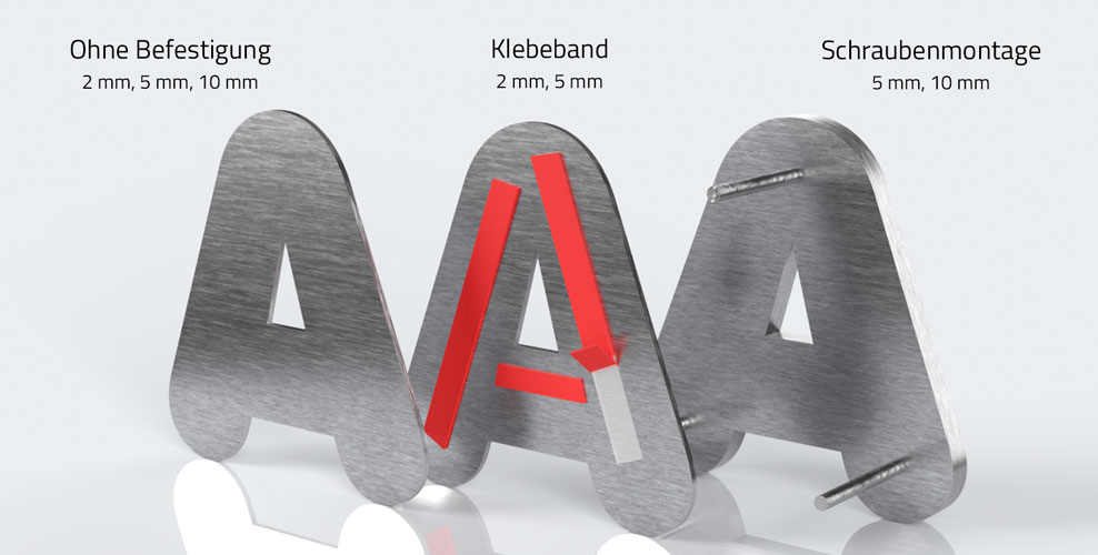 Befestigung für buchstaben aus aluminium